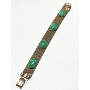 Vintage green glass gold mesh bracelet